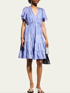 Kobi Halperin Casey Tiered Flutter Sleeve Dress In French Blue